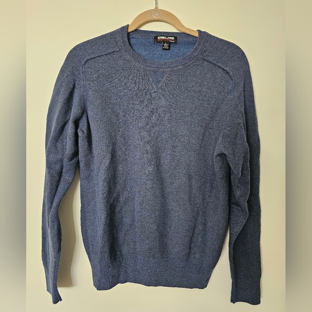 Kirkland Signature Blue Crewneck Wool And Pima Cotton Sweater